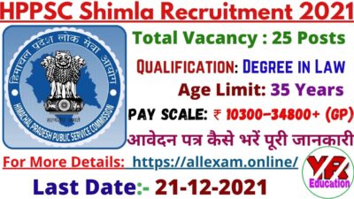 HPPSC Assistant District Attorney Recruitment 2021 | HPPSC Shimla Recruitment 2021