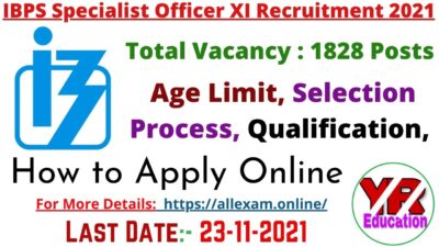 IBPS Specialist Officer XI Recruitment 2021 in Hindi – Apply Online for 1828 Posts