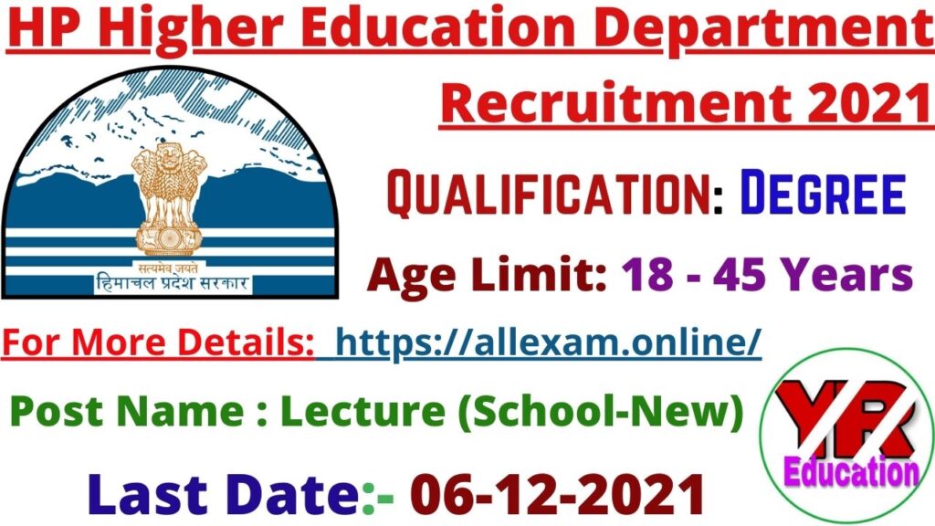 HP Higher Education Department Recruitment 2021 | Himachal Pradesh Higher Education Department Recruitment 2021