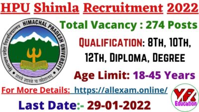 HPU Shimla Recruitment 2022