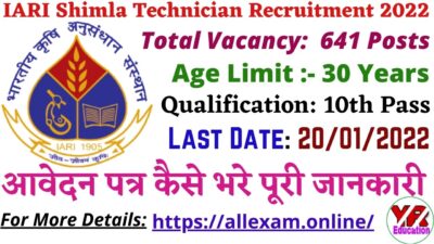 IARI Shimla Technician Recruitment 2022