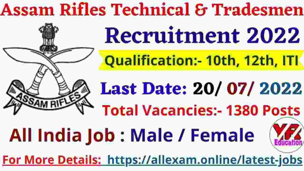 Assam Rifles Technical & Tradesmen Recruitment 2022 – Apply Online for 1380 Posts