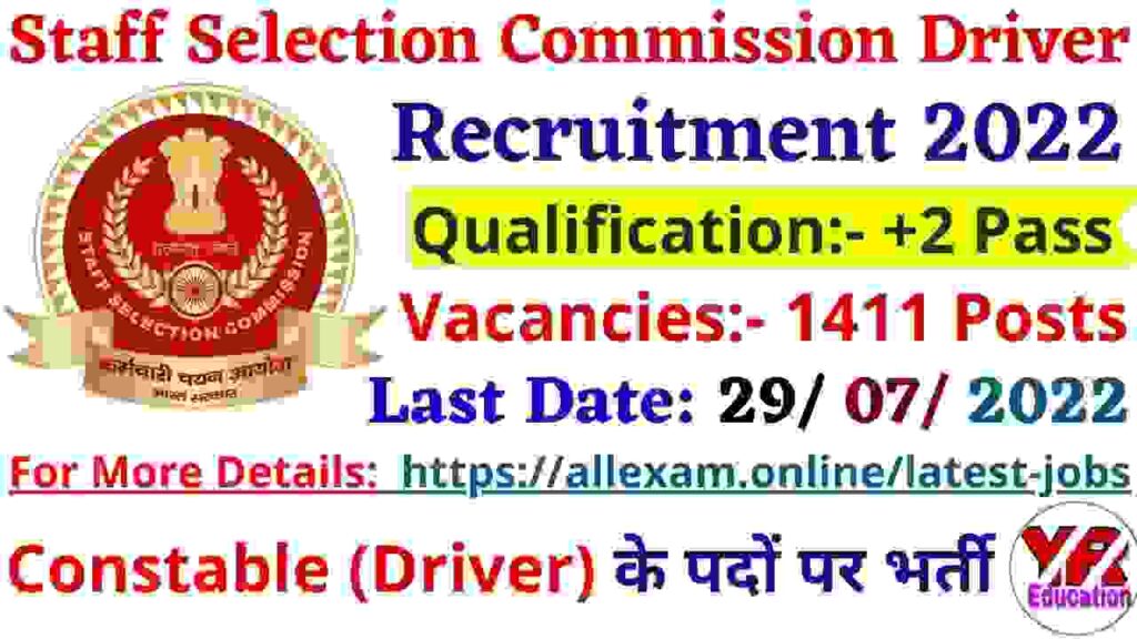 SSC Constable Driver Recruitment 2022 Apply Online for  1411 Posts