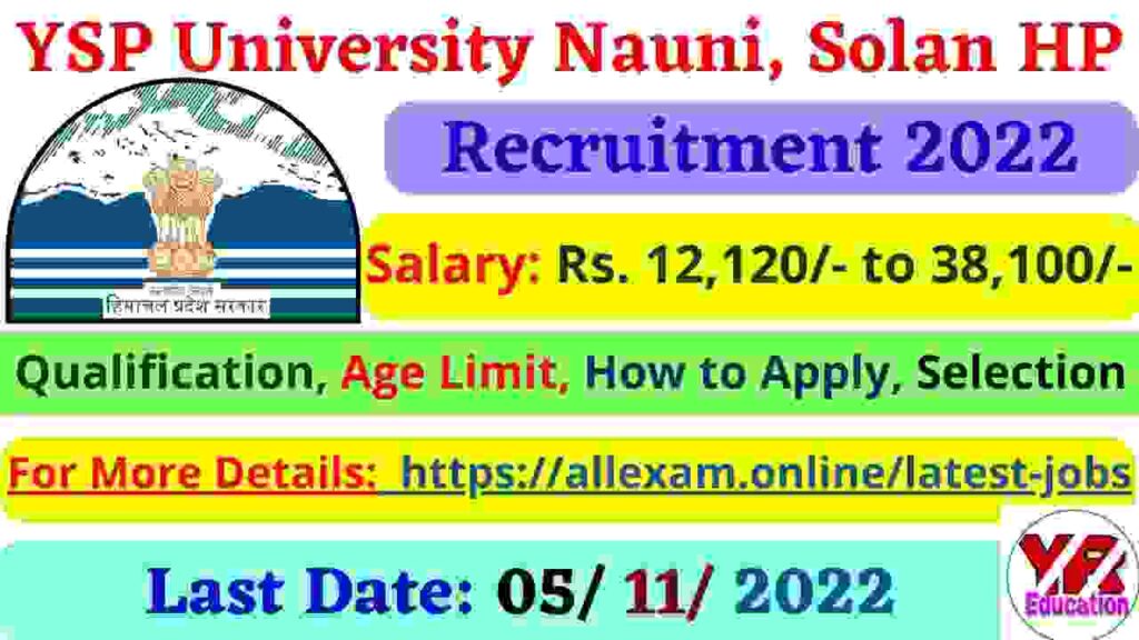 YSP University Solan Driver, Field Assistant, Stenographer Recruitment 2022