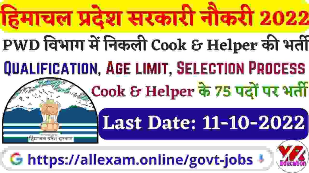 HPPWD Hamirpur and Dharampur Circle Para Cook & Para Helper Recruitment 2022