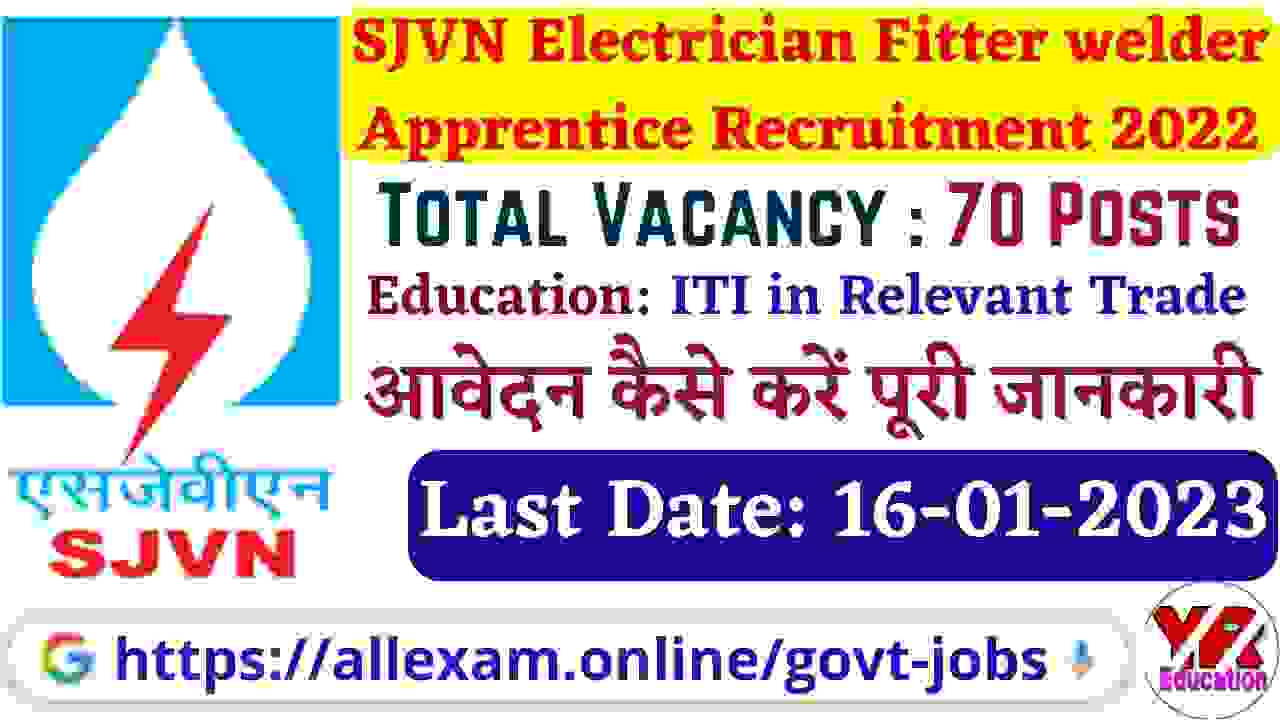 SJVN Shimla Recruitment 2023 Apply Online for Electrician Fitter welder Posts