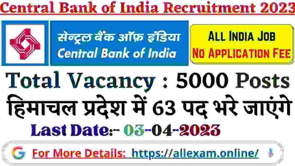 Central Bank of India Recruitment 2023 - Apply Online for 5000 Apprentice Posts