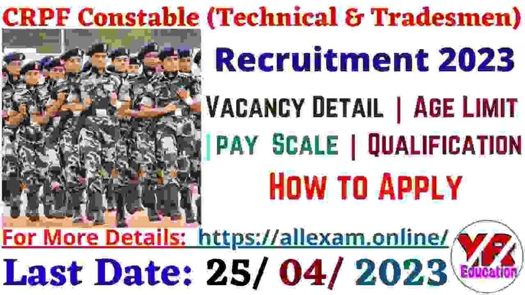 CRPF vacancy 2023 - Apply Online for 9212 CRPF Constable Posts