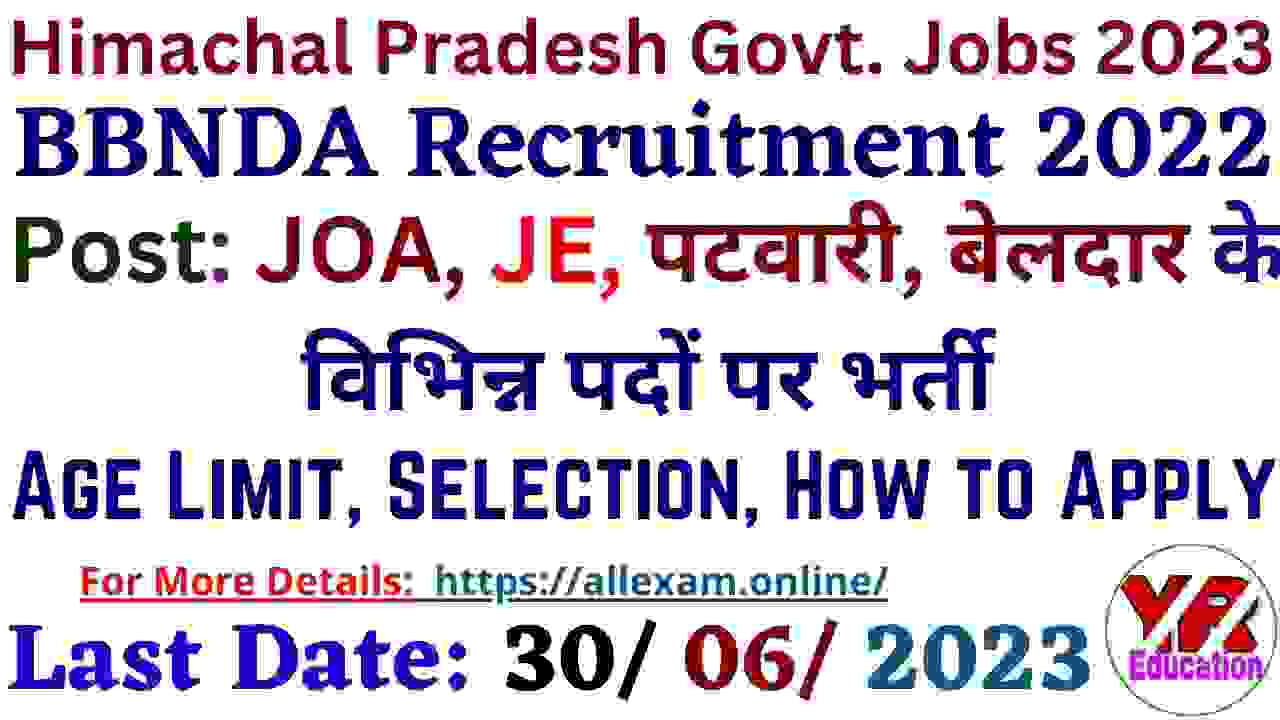 BBNDA Baddi HP Patwari JOA JE Recruitment 2023 Apply Offline for 20 Posts