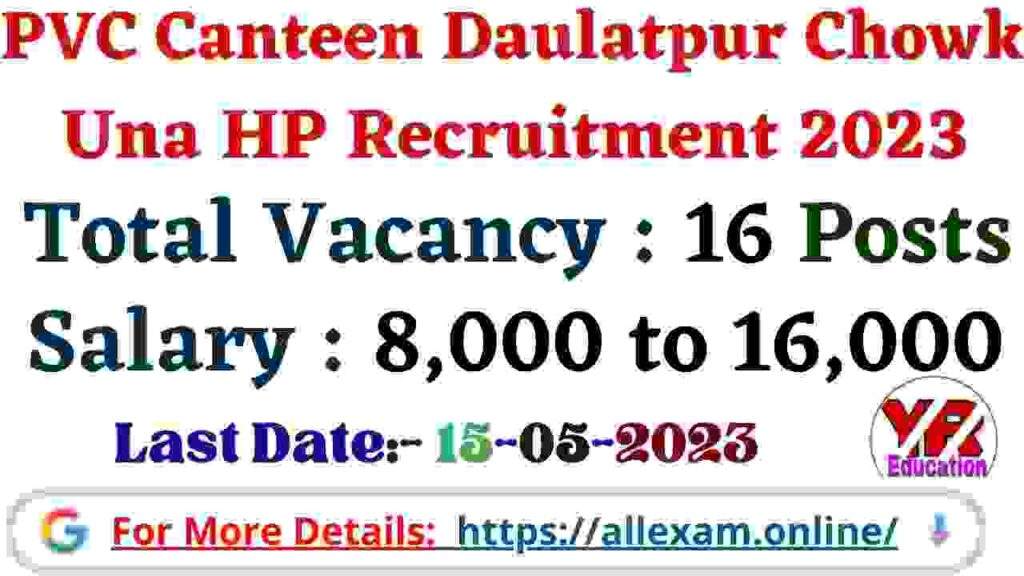 PVC Canteen Daulatpur Chowk Una Recruitment 2023