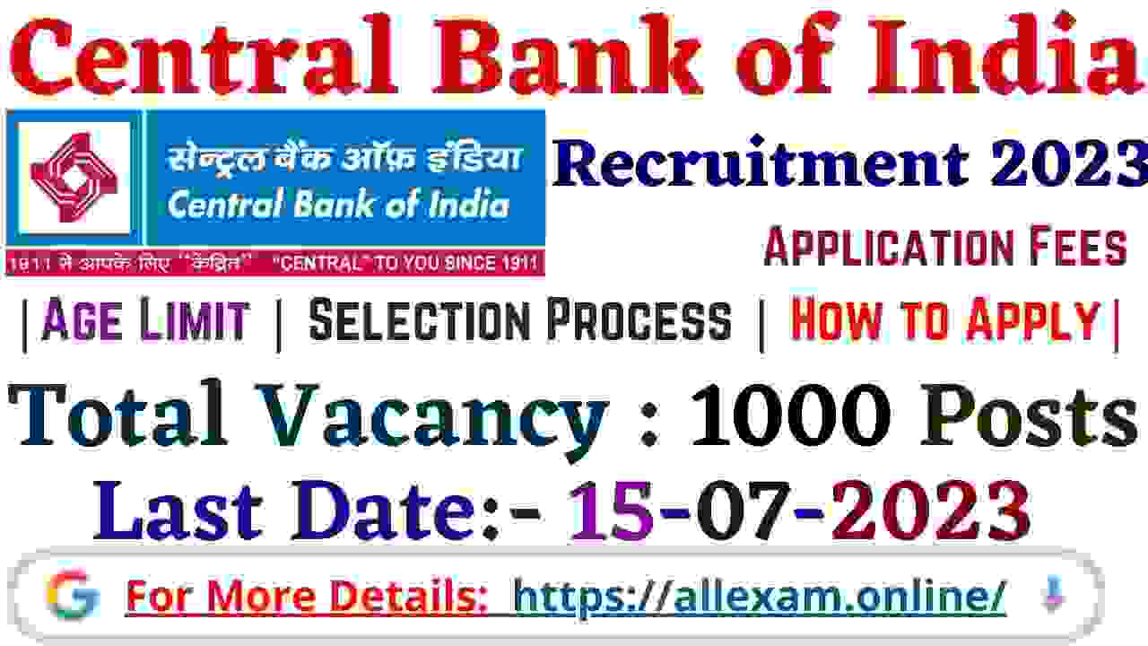 Central Bank of India Recruitment 2023 Apply Online for Manager 1000 Posts