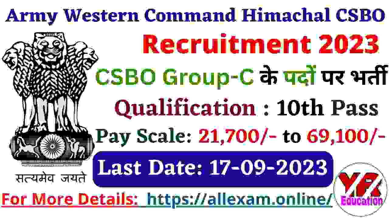 Army Western Command CSBO Recruitment 2023 - Apply now for 17 Posts