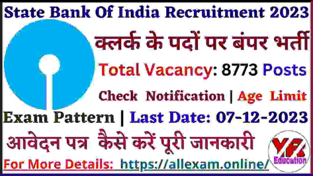 SBI Clerk Recruitment 2023 Notification Out For 8773 Junior Associates (Clerk) Posts