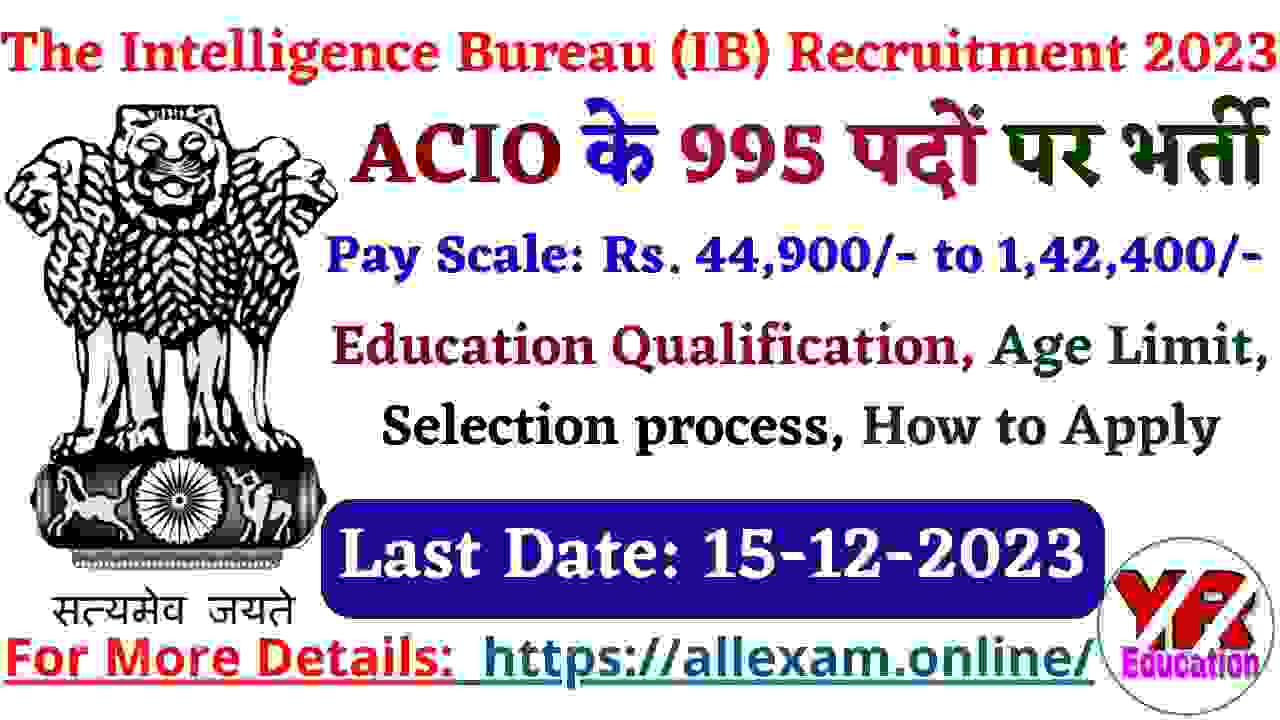 IB ACIO Recruitment 2023 Notification Out Apply Online for 995 Posts