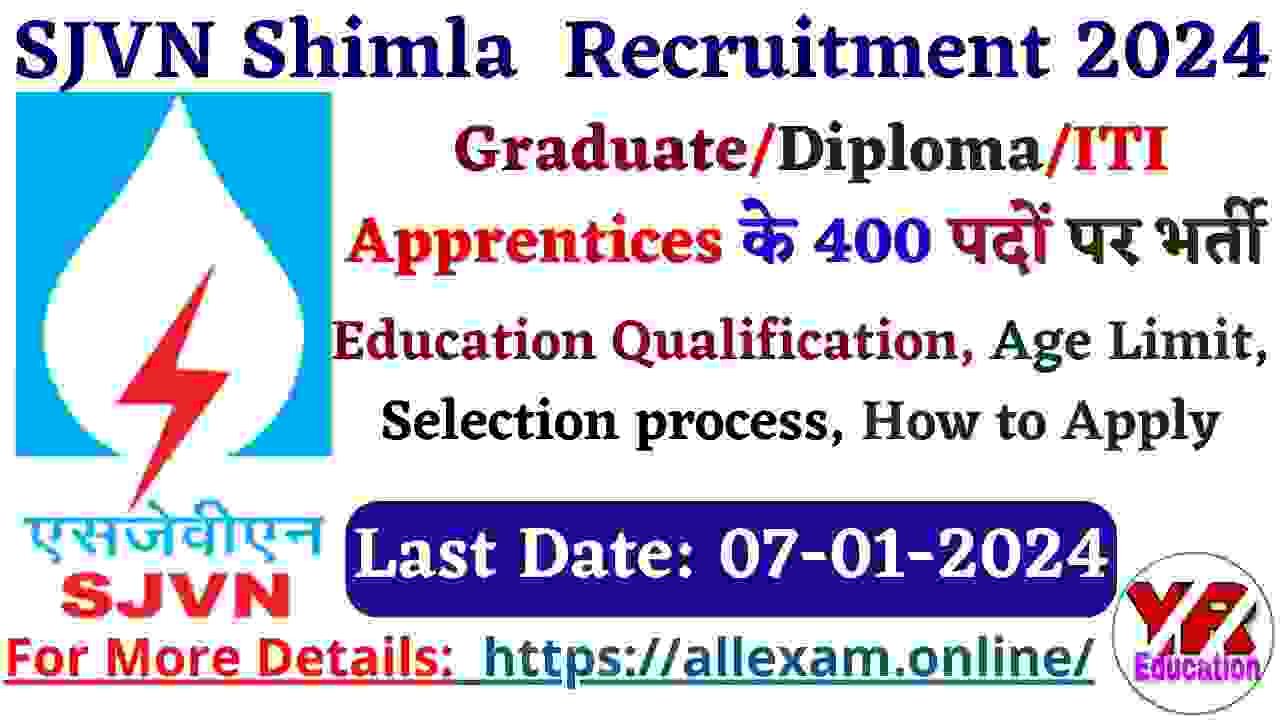 SJVN Shimla Apprentice Recruitment 2023 Apply Online for 400 Posts