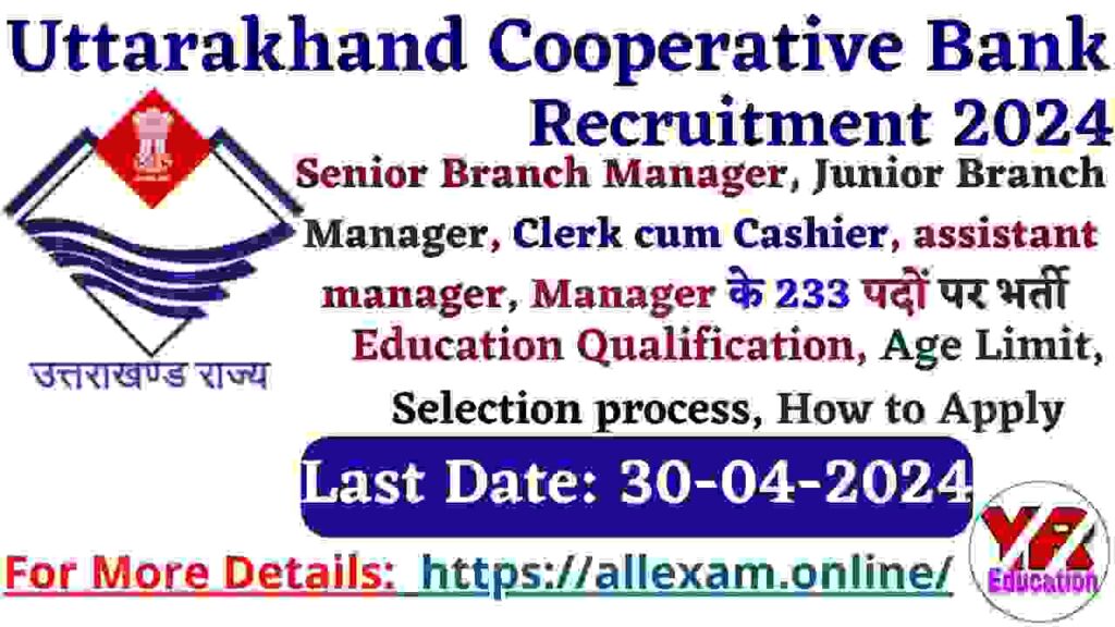 Uttarakhand Cooperative Bank Recruitment 2024, Apply Online for 233 Posts