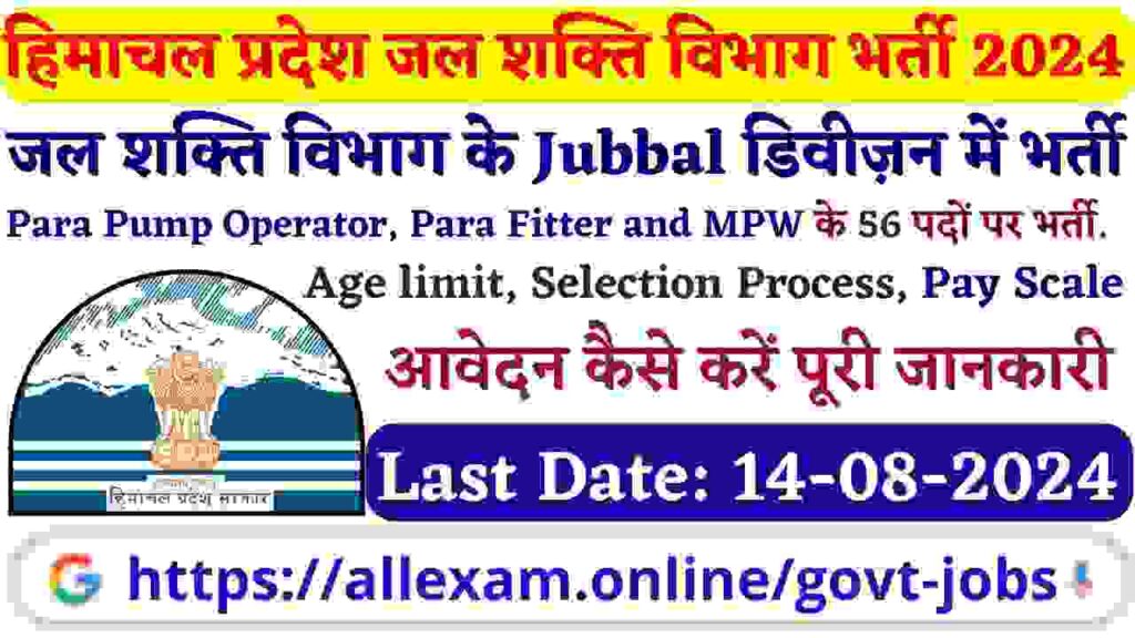 HP Jal Shakti Vibhag Division Jubbal Recruitment 2024 Notification Out for Para Pump Operator, Para Fitter & Multipurpose Worker