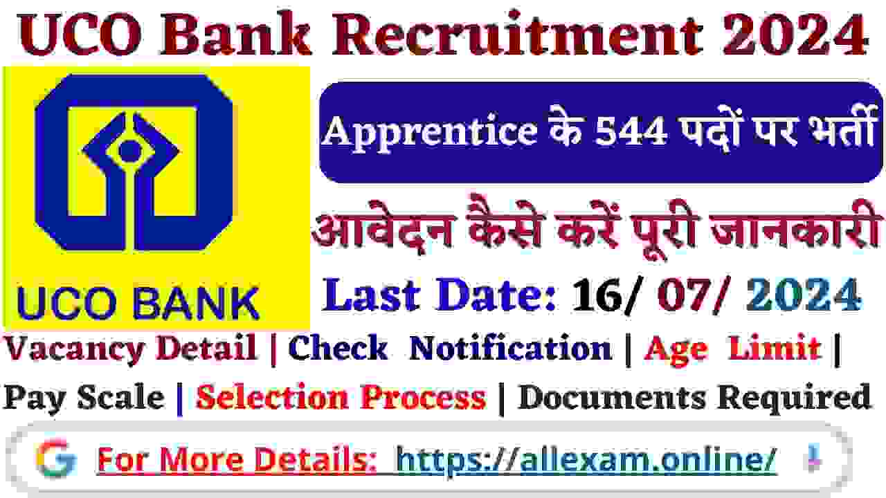 UCO Bank Apprentice Recruitment 2024 Apply Online for 544 Posts